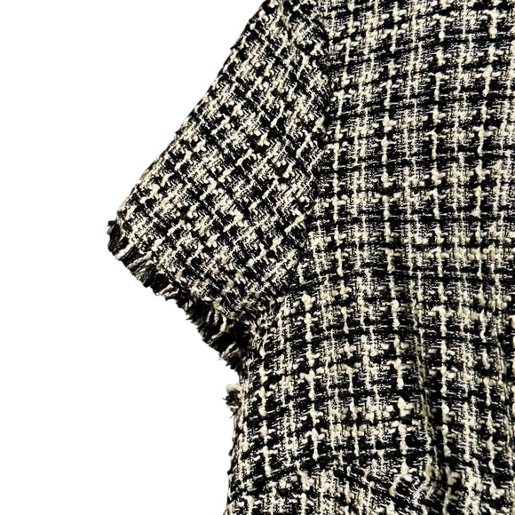 Talbots Tweed Plaid Fit and Flare A-Line Fringe  Short Sleeve Knee Length Dress - Picture 6 of 12